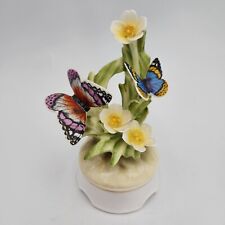 Enesco Vintage Beautiful Porcelain Butterflys And Flowers Music Box picture
