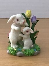 Vintage Bunny Rabbit Figurine Collectible  Ceramic Flowers Tulips Spring Easter picture