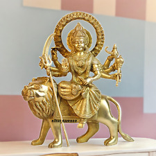 30 cm Brass Maa Durga Idol Sitting On Lion Statue Hindu Goddess Sculpture picture