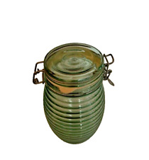 Vintage Hermetic  Beehive Green Glass Wire Bail Hinged Canister Canada picture