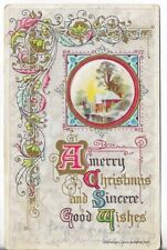 VTG Christmas Postcard-1916 Merry Christmas & Sincere Good Wishes Scene Pastels picture