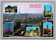 Paris France Eiffel Tower Lyon Train Station Hotel Ville Multiview Postcard C5 picture