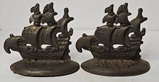 Vintage Set Of Two Galleon Corp.1980 Cast Iron Spanish Galleon Ship Book Ends picture
