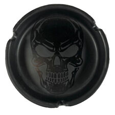 Smoke zilla Round Black Poly resin Skull Ashtray 3 Slots New With Tags 4” picture