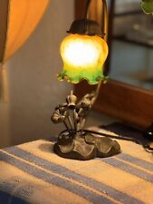 Vintage Table Lamp Brass Liberty Abat-Jour W/ Green & Amber Glass Frog And Lily picture