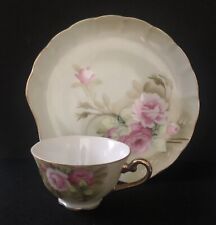 Vintage Lefton Japan China Tea Cup + Saucer Plate Pink Rose & Gold #3071 picture