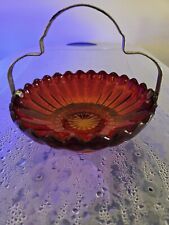 Antique Victorian Ruby Red Bride's Basket Silver Tone Handle picture