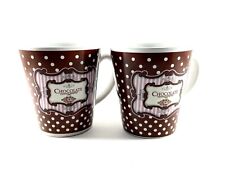 Trisa Set of 2 Chocolate Cups Brown White Polka Dots 12oz Coffee Mug picture