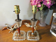VINTAGE 1960'S MATCHING PAIR OF BEDROOM BOUDOIR FAUX BAKELITE GLASS LAMPS Works picture