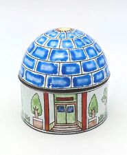 Vintage Container Enamel Over Copper Domed House Trinket Jewelry Box  picture