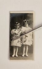 Antique 1920s Little Girls in Pretty Dresses & Rose Flower Garlands Photo picture