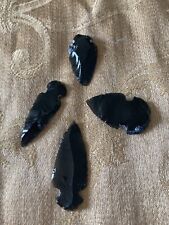 4 Piece 1.5/2 INCH BLACK OBSIDIAN REAL STONE ARROWHEADS picture