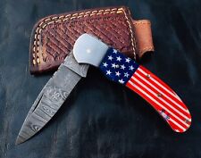 BS-1985 Damascus steel blade POCKET KNIFE FOLDING KNIFE , USA FLAG Handle picture