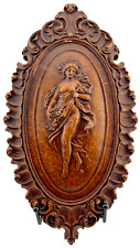Vintage SYROCO Wood Nouveau Cameo Nude Woman with Flowers, wall hanging picture