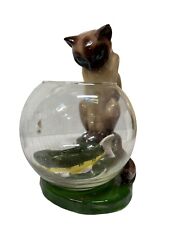 Vintage Marston California Pottery Siamese Cat With Fish And Bowl Collectible picture