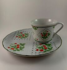 Vintage Enesco 1975 Swiss Strawberry Dot Snack Desert Plate & Tea Cups Set Of 6 picture