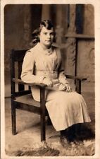 RPPC Postcard Studio Portrait Young Woman Sitting in Chair c. 1907-1920s    Q455 picture