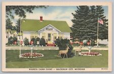 Roadside~Waneta Cabin Court~Mackinaw City Michigan~Deer Statues~Vintage Postcard picture