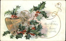 Christmas ~ gold bell holly berry ~ Tuck ~ 1907 Lorinda Thomas Delevan NY picture