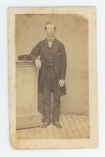 Antique CDV Circa 1870s Tall Handsome Young Man Posing In Long Suit Coat & Tie picture