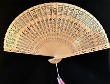 Lot Of 2 Vintage 1980s Intricate Hand Carved Wooden Asian Japanese Folding Fans picture