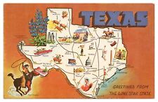 Vintage Texas State Map Postcard Greetings from the Lonestar State Unused Chrome picture