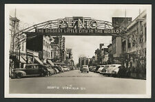 Reno NV: c.1940 RPPC Postcard NORTH VIRGINIA ST. - BIGGEST LITTLE CITY ARCH SIGN picture