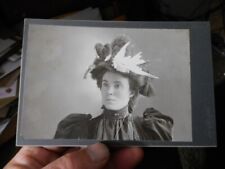 VICT CABINET PHOTO, YOUNG WOMAN W TAXIDERMY BIRD & FEATHER FASHION HAT, CHICAGO picture