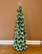 Green Glitter Metal Mesh Christmas Tree With Clear Star Hollow Base 24” Tall VTG picture