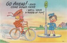 Comic Linen Postcard Come Down Here We'll Have a Round of Fun Asheville PC picture