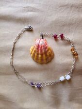 Handmade Hawaiian Sunrise Shell Necklace on Sterling Chain w/Gemstone Beads picture
