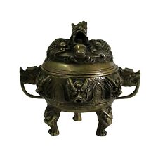 Chinese Brown Dragon Head Lid, Dragons Bronze Incense Burner ws420 picture