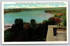 Dubuque Iowa~Illinois & Wisconsin From Eagle Point Park~Vintage Linen Postcard picture
