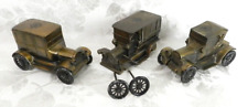 3 Vintage Banthrico Metal Coin Banks Antique Cars Bronze Colored Moveable Wheels picture