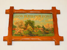 Antique Vintage GOD BLESS OUR HOME Picture Criss Cross Frame 5x7
