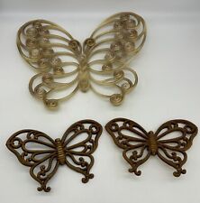 Butterfly Burwood & Syroco, 3 Vintage, 1970 Cream And Brown Wall Hanging Decor picture