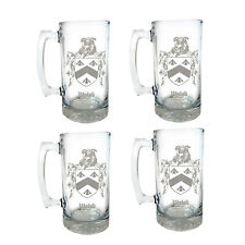 Custom Family Crest Glass Stein Set of 4, Engraved Coat of Arms Beer Mug picture