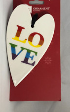 Holiday Time Love Rainbow Gay Pride Porcelain Heart Christmas Ornament picture