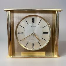 Bulova Brass ’Grand Prix’ Mantle Clock Gold Tone w/Engraving Plate Vintage B1700 picture