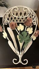 VINTAGE Shabby Chic Toleware Metal Wall Shelf with Roses picture