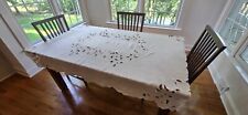 Beautiful Vtg Embroidered Linen Tablecloth 50