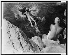 Photo:Nude Person,Raft,Rocks,Paddling in Water,Swimmers,Swimming,1935,2 picture