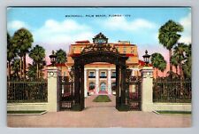Palm Beach, FL-Florida, The Whitehall Hotel Entrance Gate Vintage Postcard picture