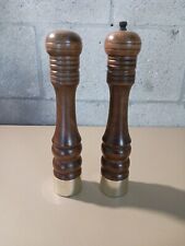 Vintage Gail Craft 10in Tall Wooden MCM Salt &Pepper Shakers Brown/Gold picture