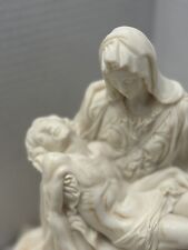 “The Pieta” By Michelangelo Marble Base Ceramic Cream Carved Sculpture Preowned picture