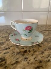 Brew to a Tea BTaT  Tea Cup and Saucer Pink Chintz Flowers Gold Trim picture