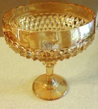 Carnival Glass Candy Dish Diamond Patterned Candy Dish Vintage Peach Luster MCM picture