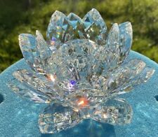 Swarovski 4” Candle Holder Lotus Flower Water Lily Pad Crystal with Box 7600 NR picture
