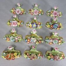 Von Schierholz Porcelain Place Card Holders w Applied Flowers Thuringia Germany picture