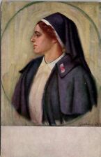 Artist Signed Beautiful Red Cross Nun Postcard Y12 picture